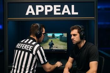 Appeal booth with ref and player reviewing a clip