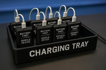 Charging tray with labeled battery packs