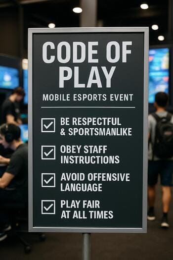 Code of Play board displayed at venue entrance