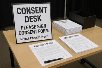 Consent desk with clear signage and forms