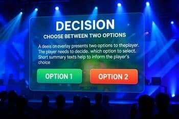 Stage screen showing decision overlay with explanation