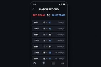Match record dashboard with scores and timestamps