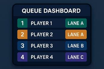 Queue dashboard showing player order and lanes