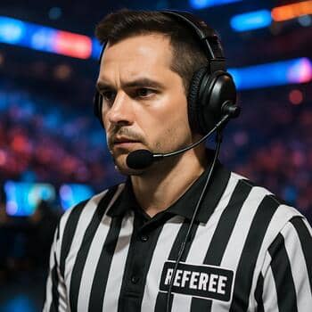Referee using a radio headset for floor comms
