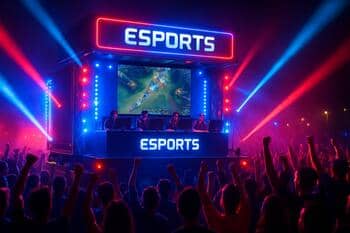 LED-lit crowd at a compact mobile esports stage