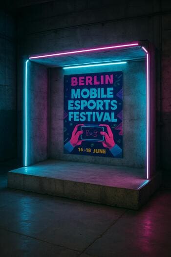Berlin stop — raw concrete stage with neon trims