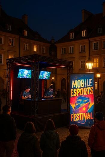 Warsaw stop — lantern-lit square with compact rig