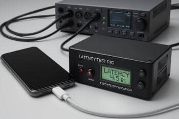Latency test rig connected to a phone