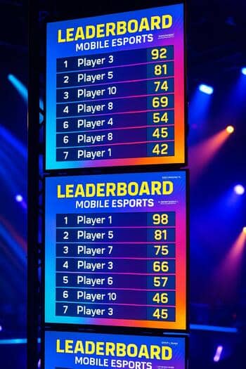 Stacked vertical screens showing leaderboards and points