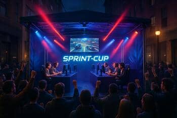 Compact pop-up venue for a mobile esports Sprint-Cup