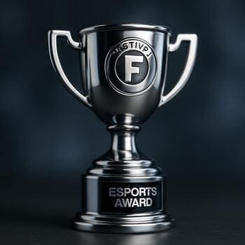 Close-up of a compact chrome trophy with festival mark
