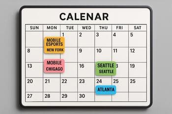 Compact city calendar board with event stickers