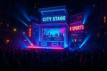 Pop-up city stage glowing at night