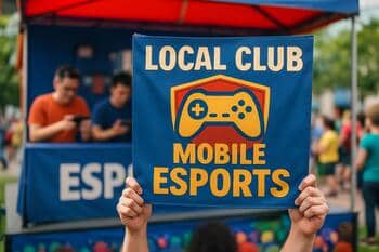 Local club banner held near the pop-up stage