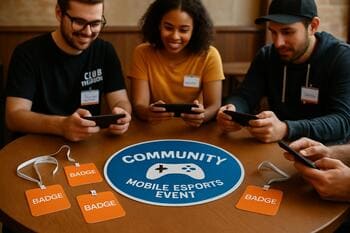 Local club meetup table with badges
