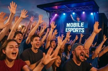 Crowd wave near a compact pop-up stage