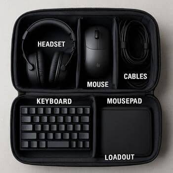 Compact loadout bag with labeled compartments