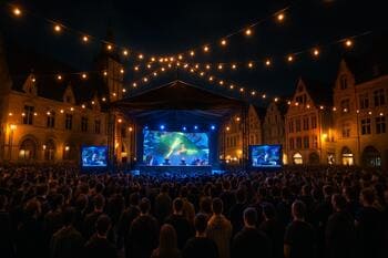 Old town square lit for a pop-up night event