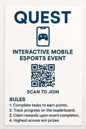 Quest poster with QR and rules