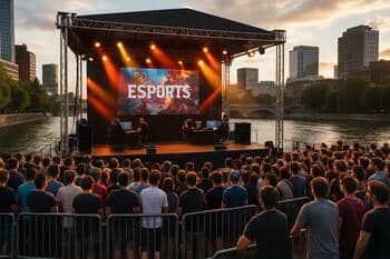 Riverside stage with compact crowd rails