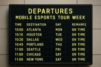 Station board showing departures across the tour week