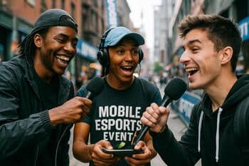 Street casters recording quick interviews