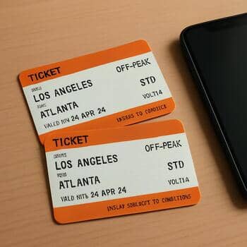 Two train tickets on a desk next to a phone